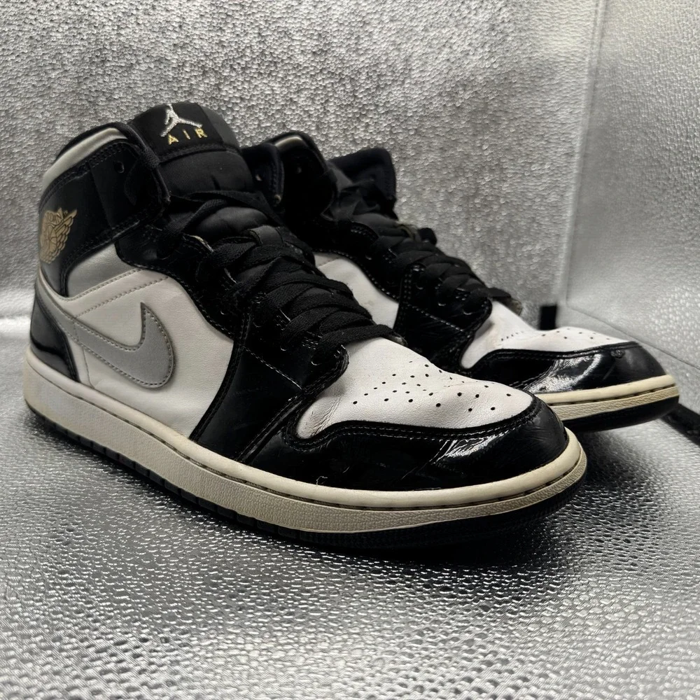 Size 11 Jordan 1 Mid SE Patent Black White Metallic Mens Sneakers HV0789-010